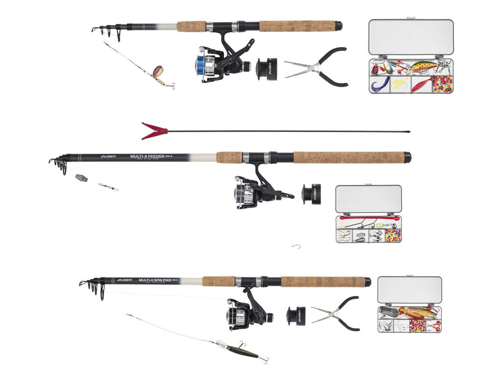 Kit de pêche au lancer 210-5 ou Kit de pêche de fond et feeder 300-5 pu Kit de pêche au lancer 270-5