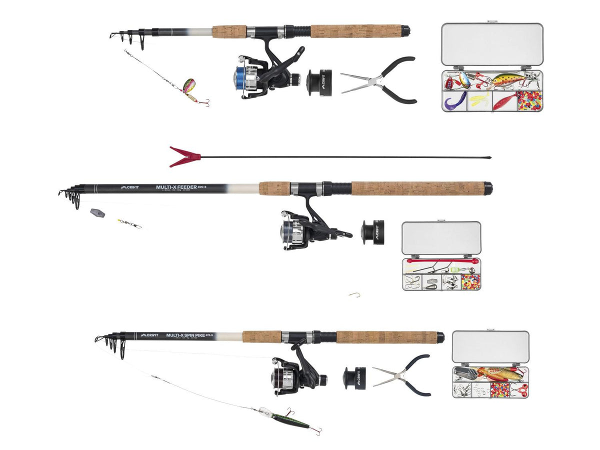 Kit de pêche au lancer 210-5 ou Kit de pêche de fond et feeder 300-5 pu Kit de pêche au lancer 270-5