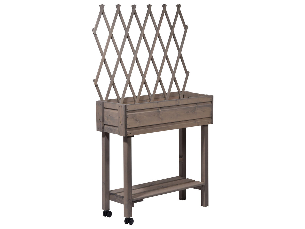 dobar Jardinière surélevée à roulettes avec treillis, L 79 x l 28,5 x H130 cm