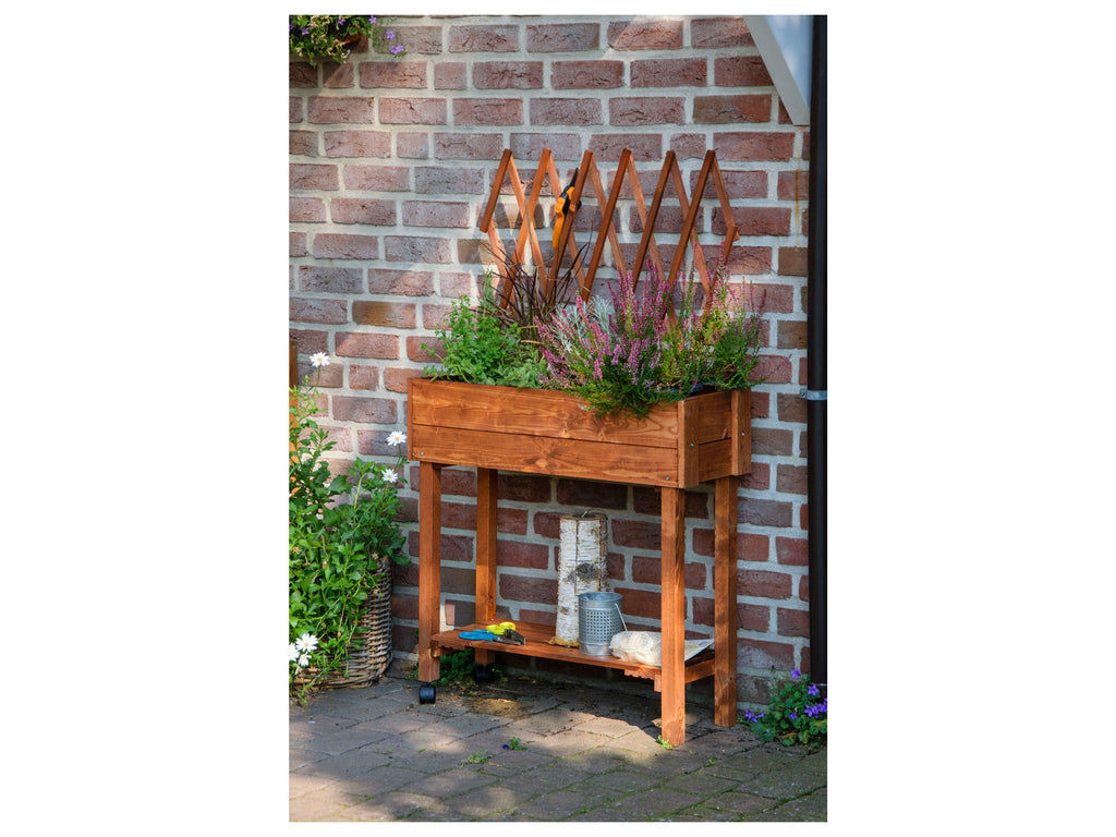 dobar Jardinière surélevée à roulettes avec treillis, L 79 x l 28,5 x H130 cm
