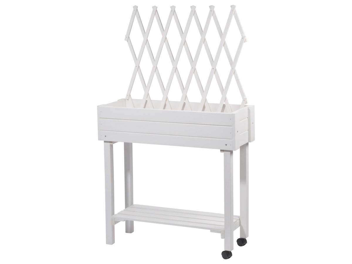 dobar Jardinière surélevée à roulettes avec treillis, L 79 x l 28,5 x H130 cm