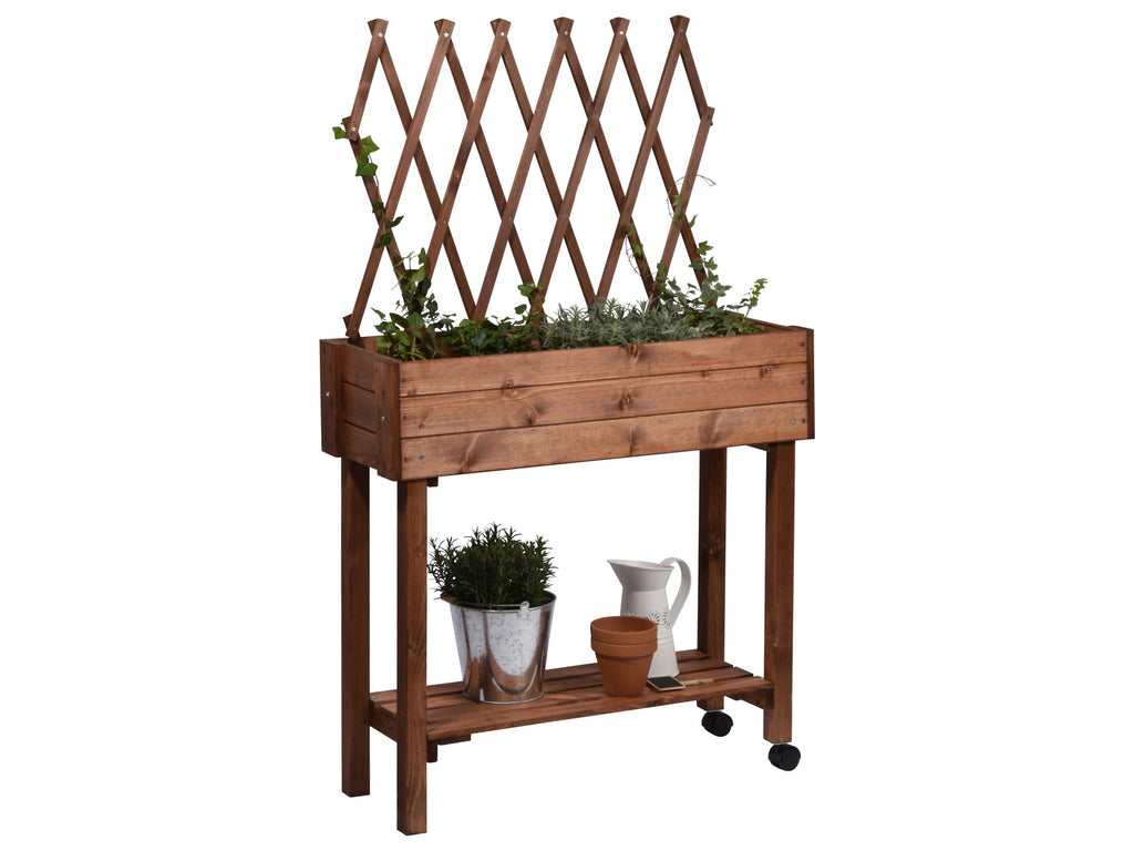 dobar Jardinière surélevée à roulettes avec treillis, L 79 x l 28,5 x H130 cm