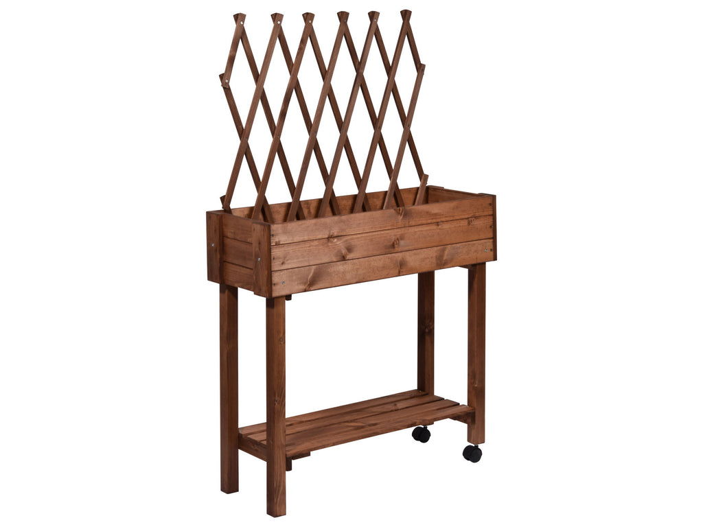 dobar Jardinière surélevée à roulettes avec treillis, L 79 x l 28,5 x H130 cm