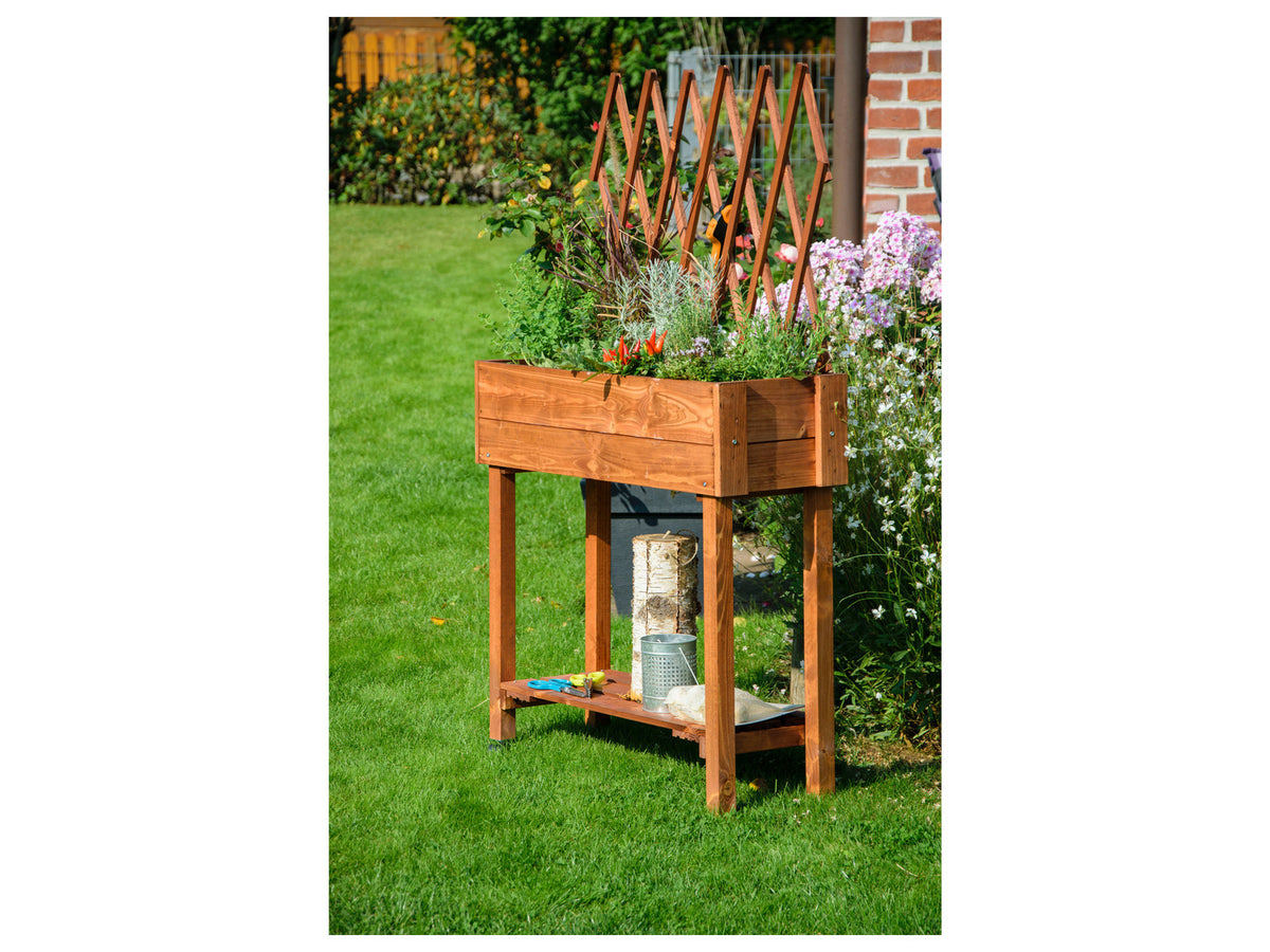 dobar Jardinière surélevée à roulettes avec treillis, L 79 x l 28,5 x H130 cm