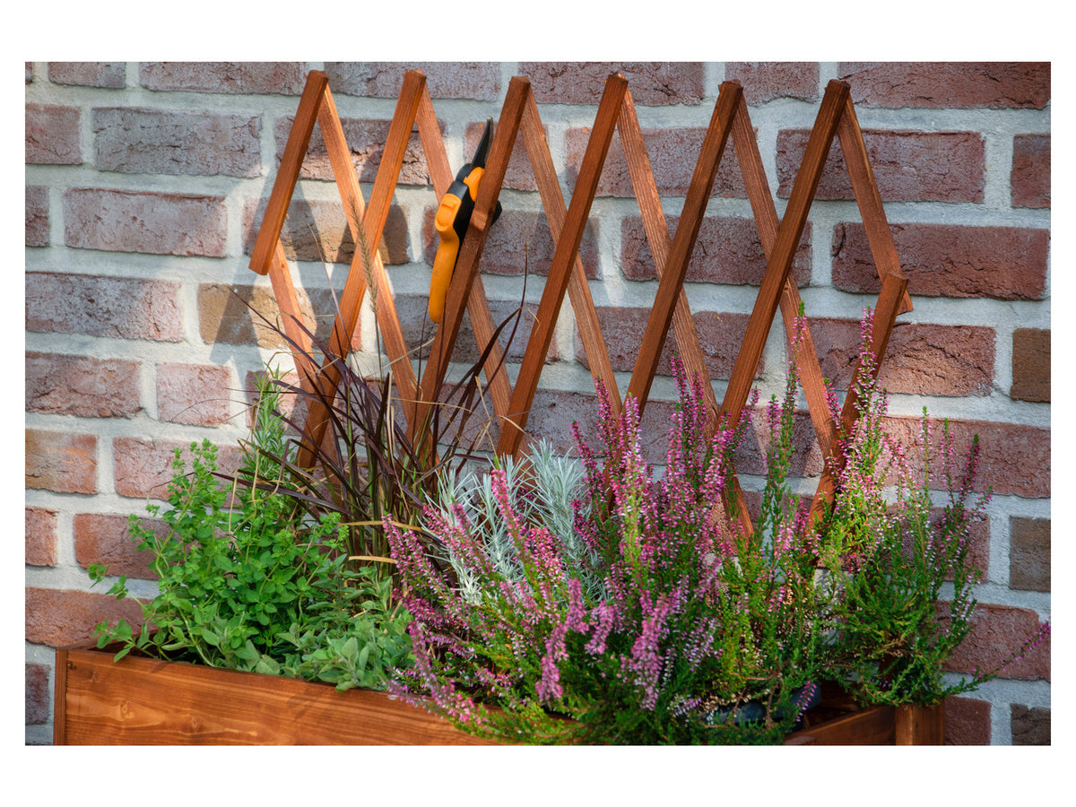 dobar Jardinière surélevée à roulettes avec treillis, L 79 x l 28,5 x H130 cm