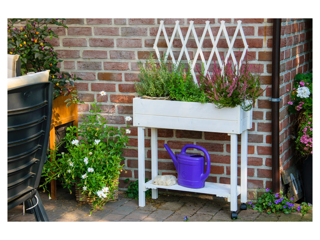 dobar Jardinière surélevée à roulettes avec treillis, L 79 x l 28,5 x H130 cm