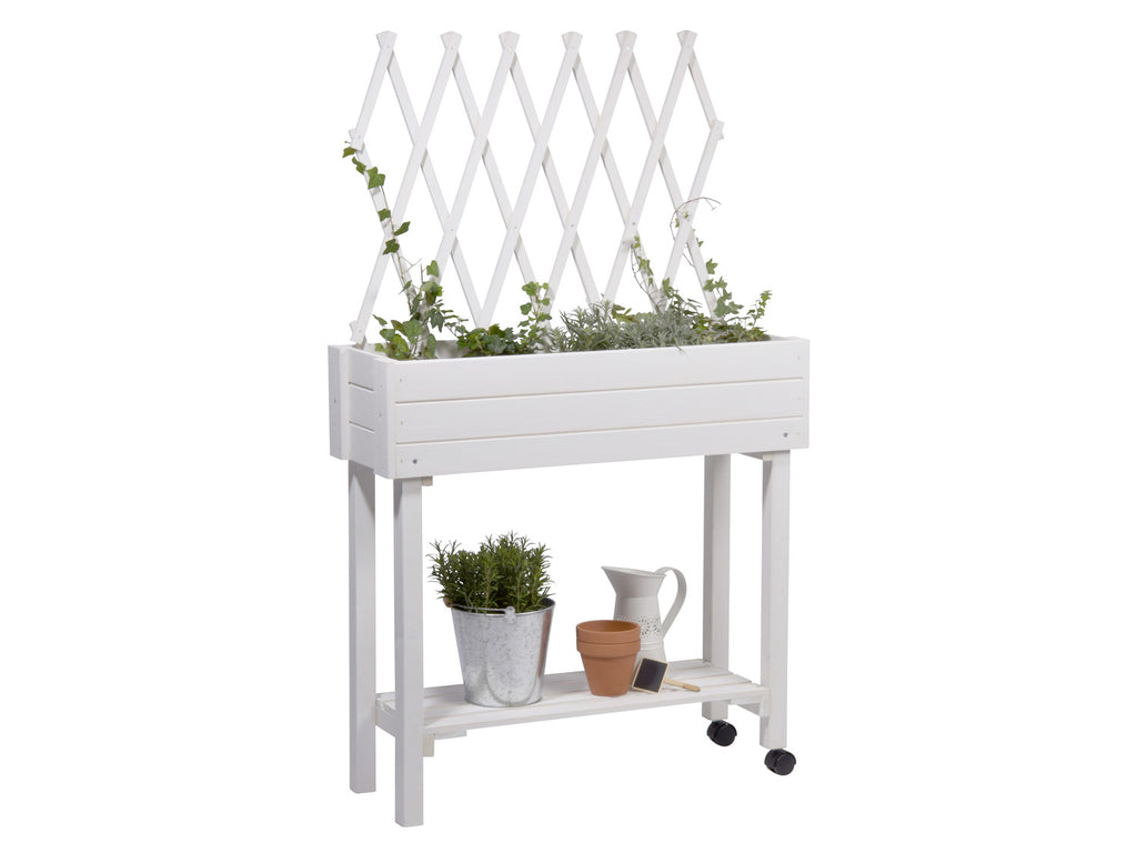 dobar Jardinière surélevée à roulettes avec treillis, L 79 x l 28,5 x H130 cm