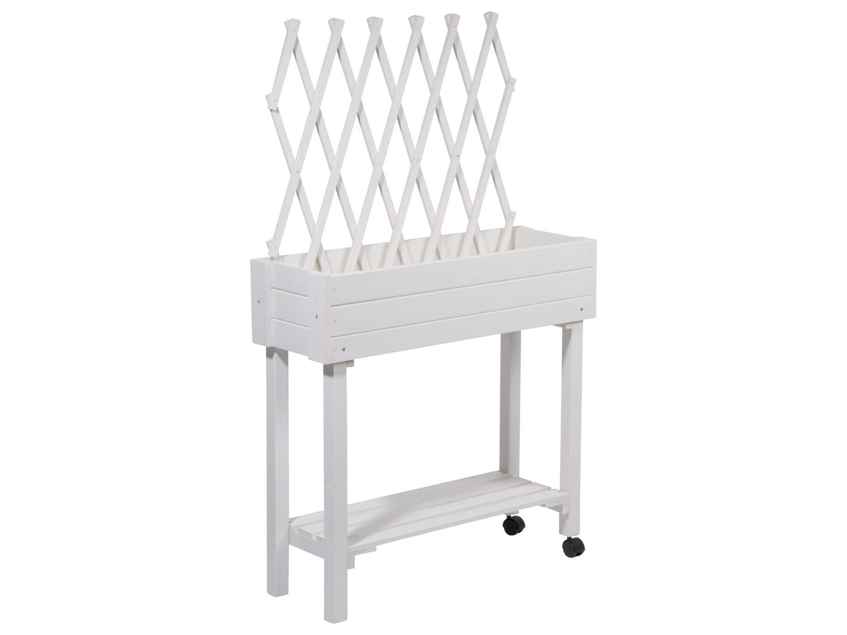 dobar Jardinière surélevée à roulettes avec treillis, L 79 x l 28,5 x H130 cm