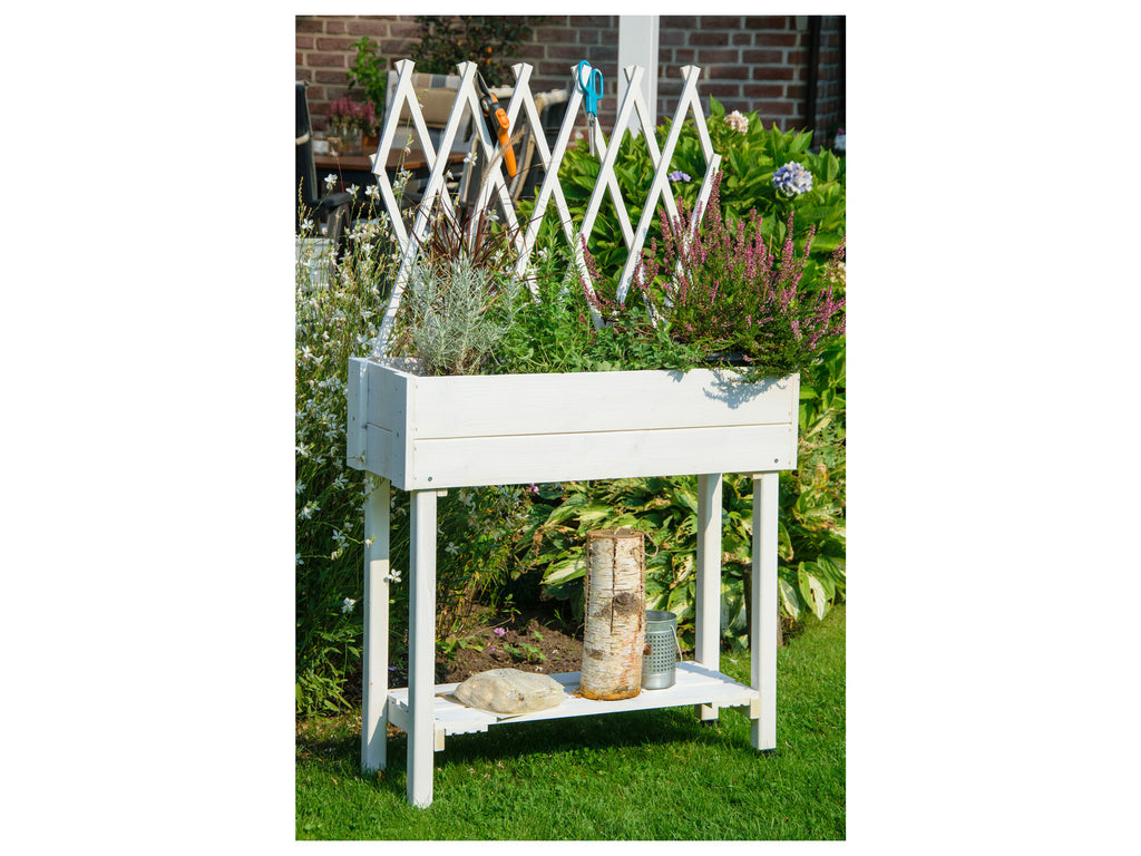 dobar Jardinière surélevée à roulettes avec treillis, L 79 x l 28,5 x H130 cm