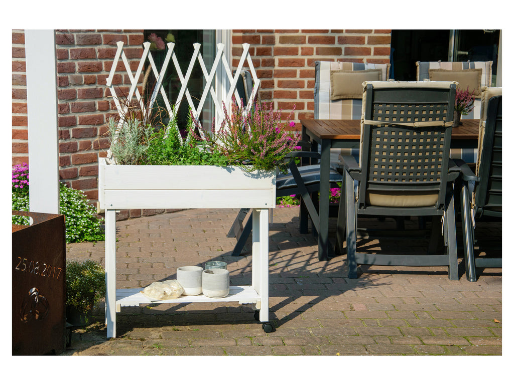 dobar Jardinière surélevée à roulettes avec treillis, L 79 x l 28,5 x H130 cm