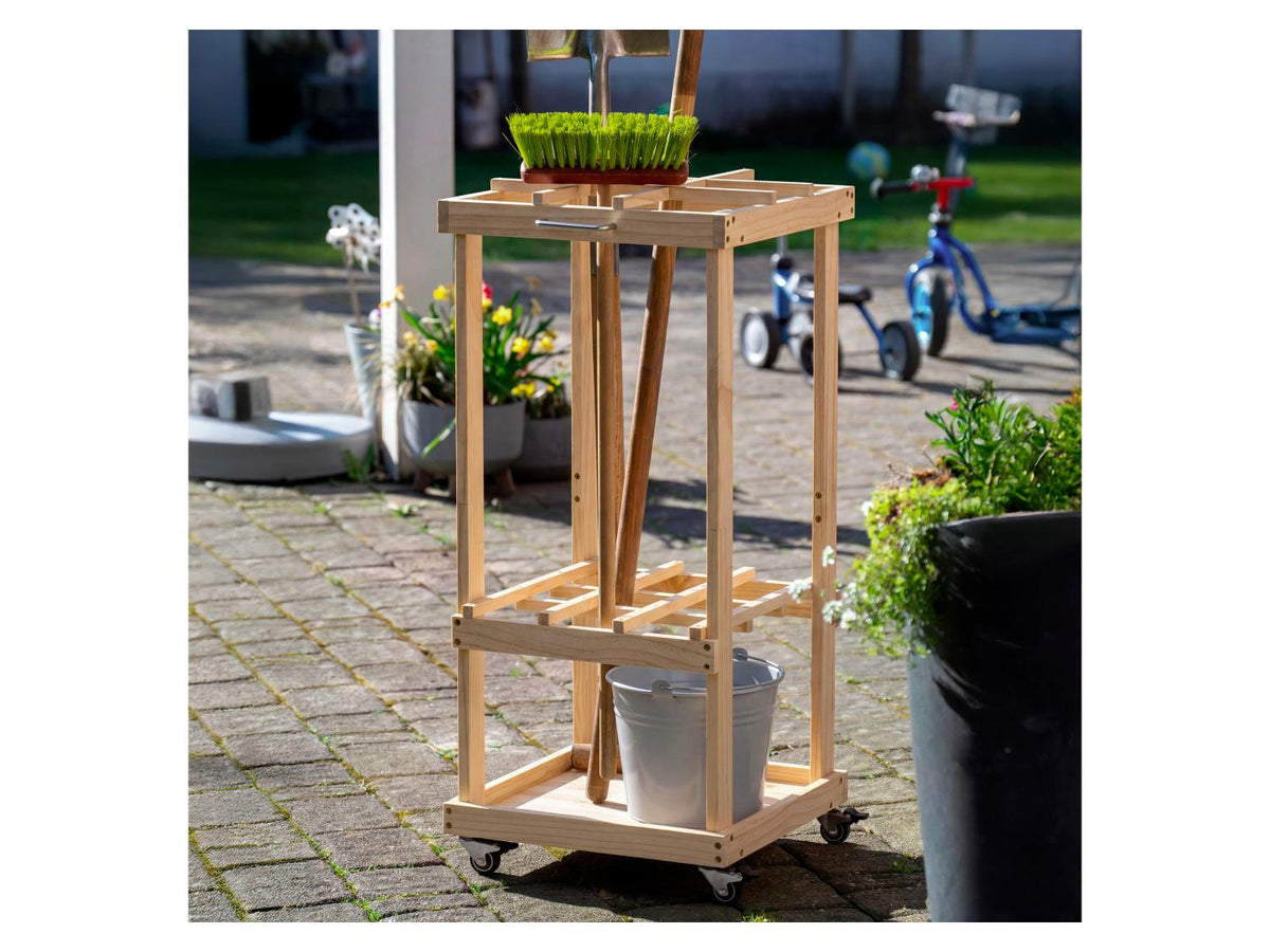 Porte-outils de jardin mobile sur roulettes, 86 x 38 x 38 cm