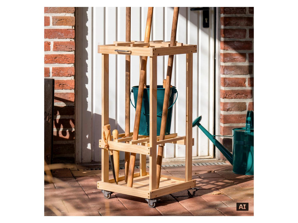 Porte-outils de jardin mobile sur roulettes, 86 x 38 x 38 cm