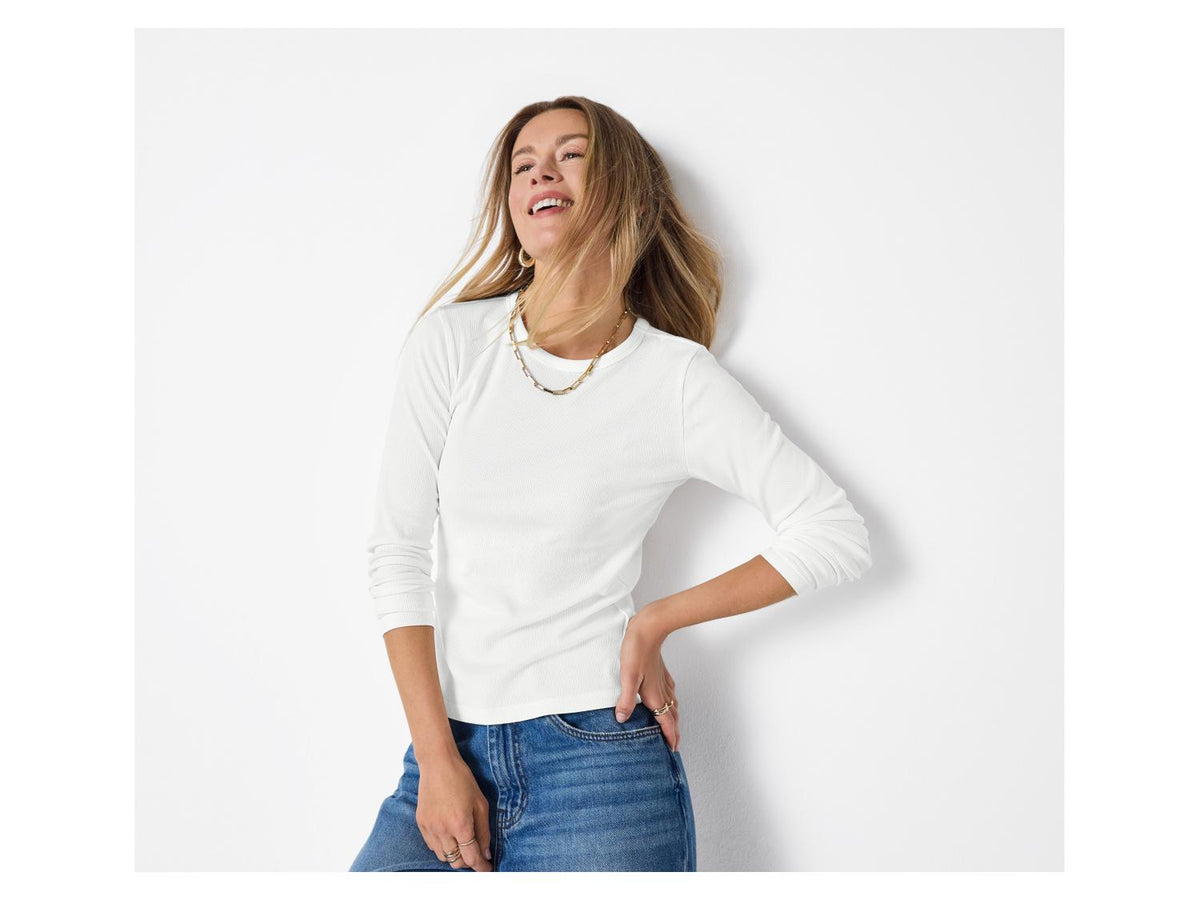 T-shirt côtelé à manches longues femme