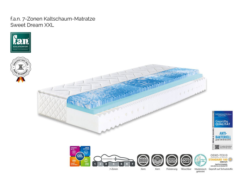 Matelas en mousse froide Sweet Dream XXL, 7 zones, avec surmatelas