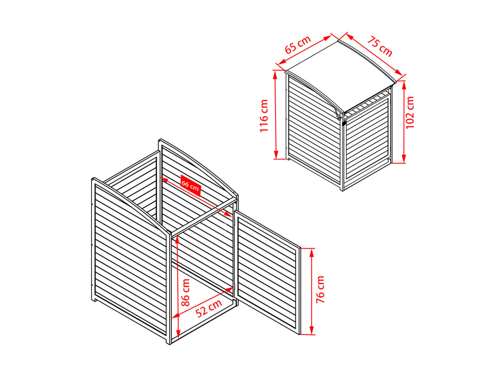 Cache-poubelle en bois, 120 L