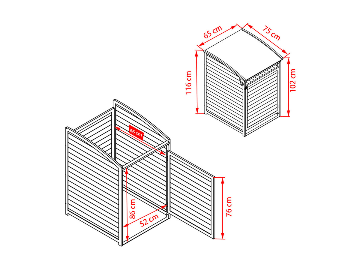 Cache-poubelle en bois, 120 L