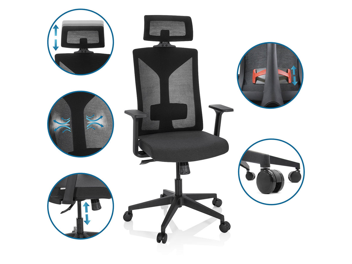 Chaise de bureau / Fauteuil pivotant « KODIAK », réglable en hauteur, noir