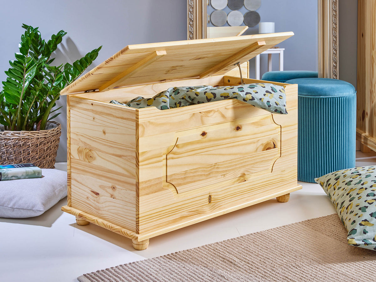 Coffre à jouets en bois massif Emel, 89 x 53 x 47 cm