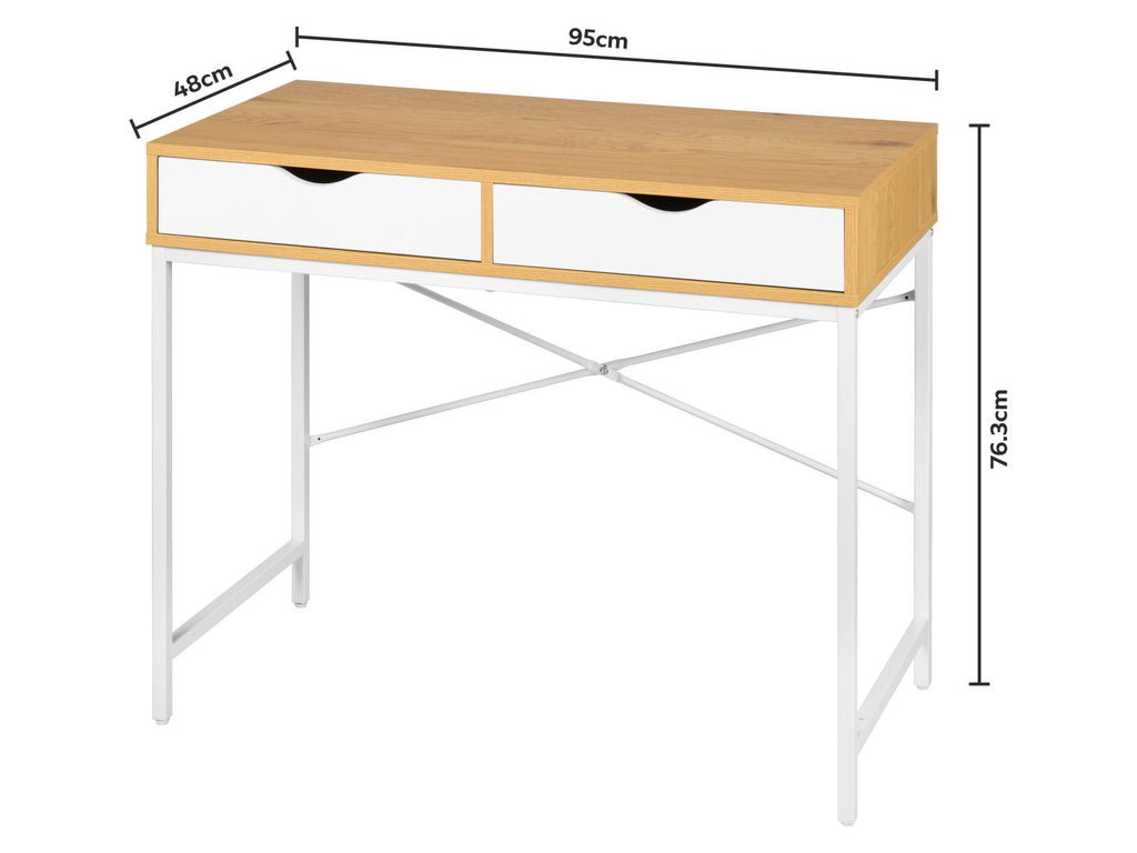 Bureau, 95 x 48 x 76,3 cm, blanc/imitation chêne