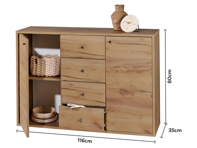 Commode Verona, 116 x 80 x 35 cm, imitation chêne