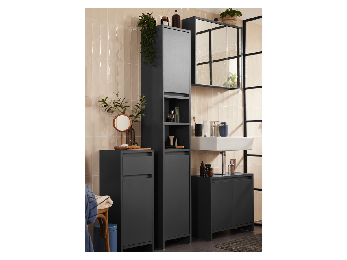 Armoire latérale de salle de bains Oslo, 32 x 80 x 28 cm, noire