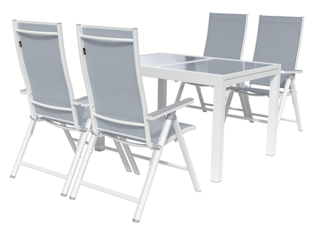 Ensemble en alu « Houston », 5 pièces - table extensible & 4 fauteuils pliants, blanc