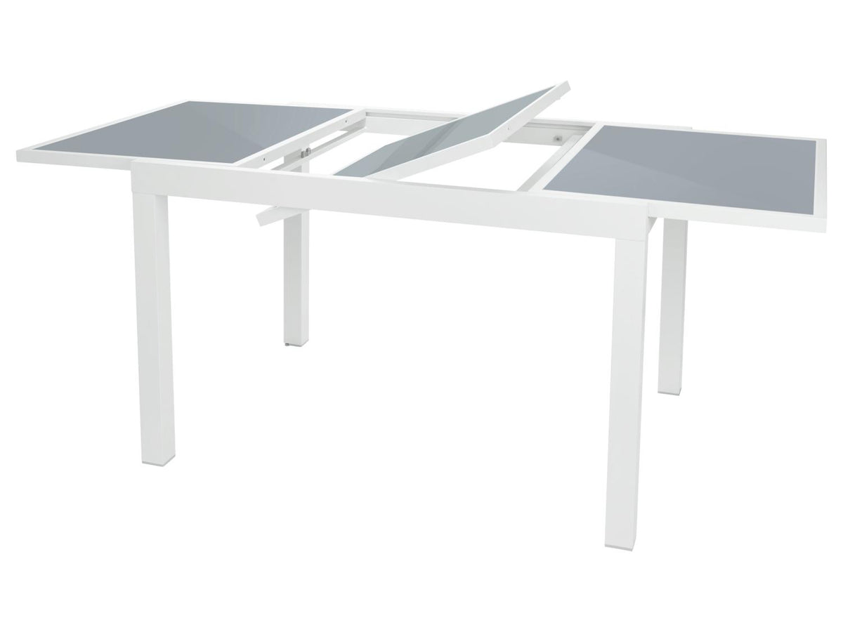 Ensemble en alu « Houston », 5 pièces - table extensible & 4 fauteuils pliants, blanc