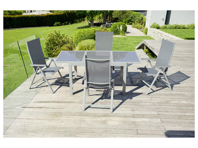 Ensemble en alu « Houston », 5 pièces - table extensible & 4 fauteuils pliants, blanc