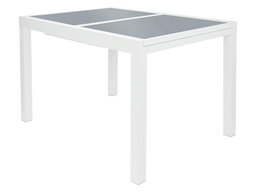 Ensemble en alu « Houston », 5 pièces - table extensible & 4 fauteuils pliants, blanc