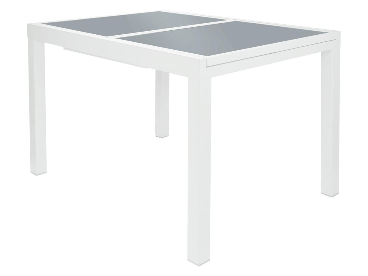 Ensemble en alu « Houston », 5 pièces - table extensible & 4 fauteuils pliants, blanc