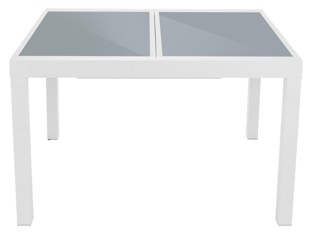 Ensemble en alu « Houston », 5 pièces - table extensible & 4 fauteuils pliants, blanc