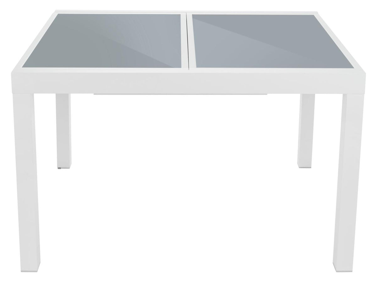 Ensemble en alu « Houston », 5 pièces - table extensible & 4 fauteuils pliants, blanc