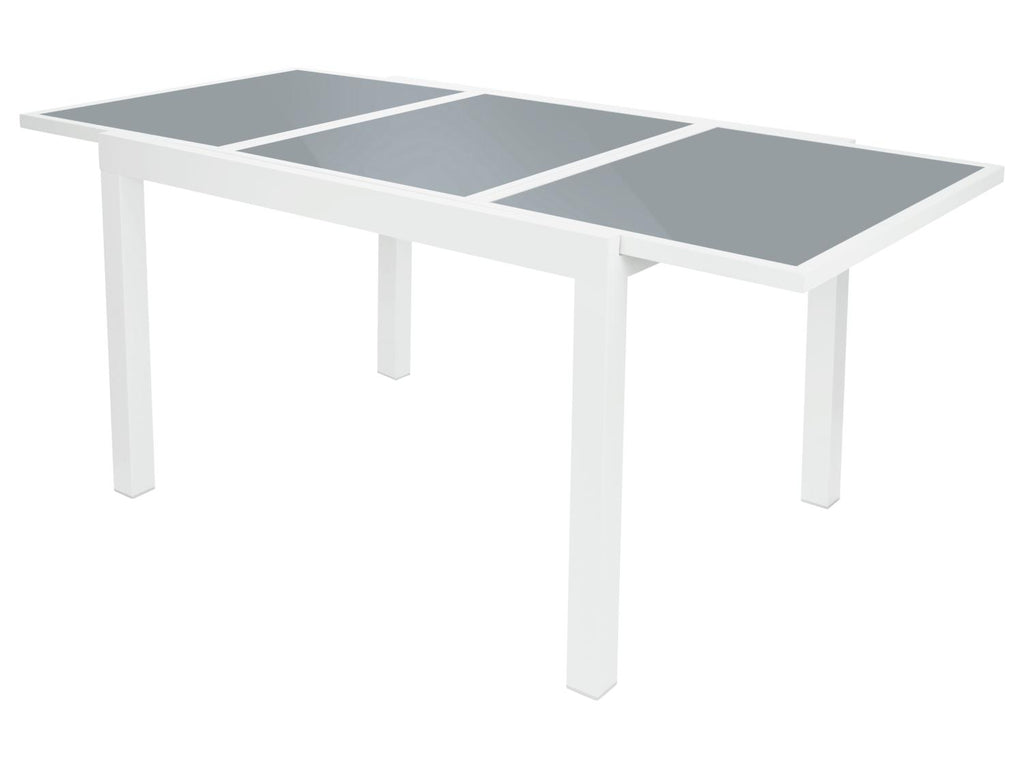 Ensemble en alu « Houston », 5 pièces - table extensible & 4 fauteuils pliants, blanc