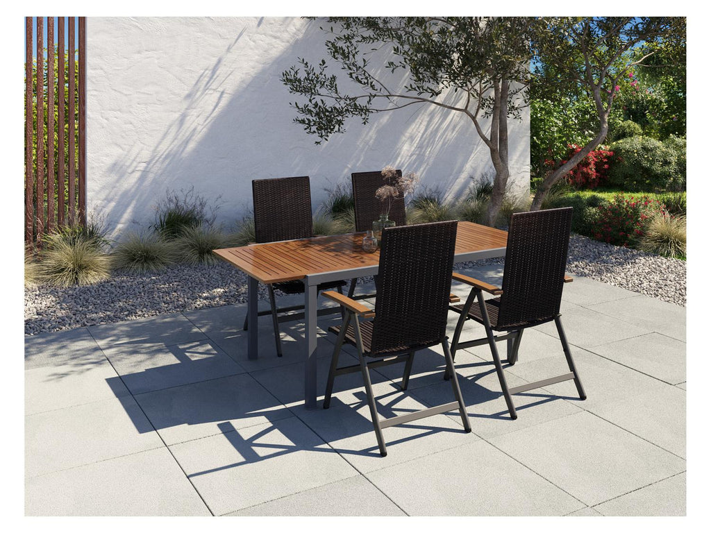 Ensemble en résine tressée « Valencia », 5 pièces - table extensible & 4 fauteuils pliants