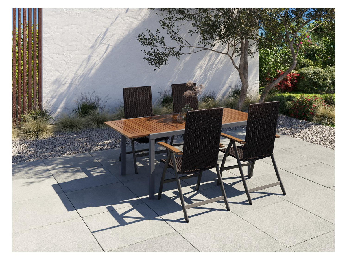 Ensemble en résine tressée « Valencia », 5 pièces - table extensible & 4 fauteuils pliants