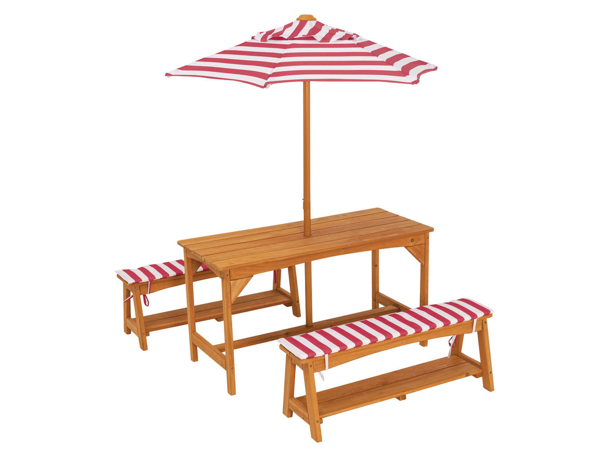 Ensemble table et bancs de jardin pour enfants, avec parasol