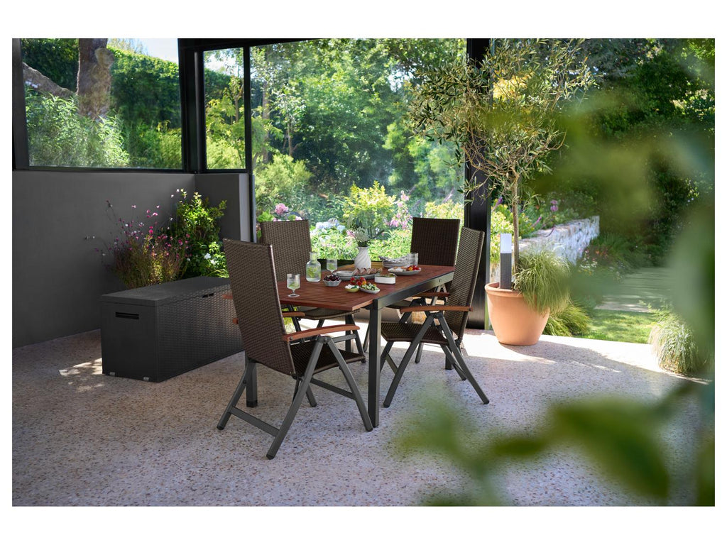 Ensemble tressé « Valencia », 7 pièces - table extensible & 6 fauteuils pliants