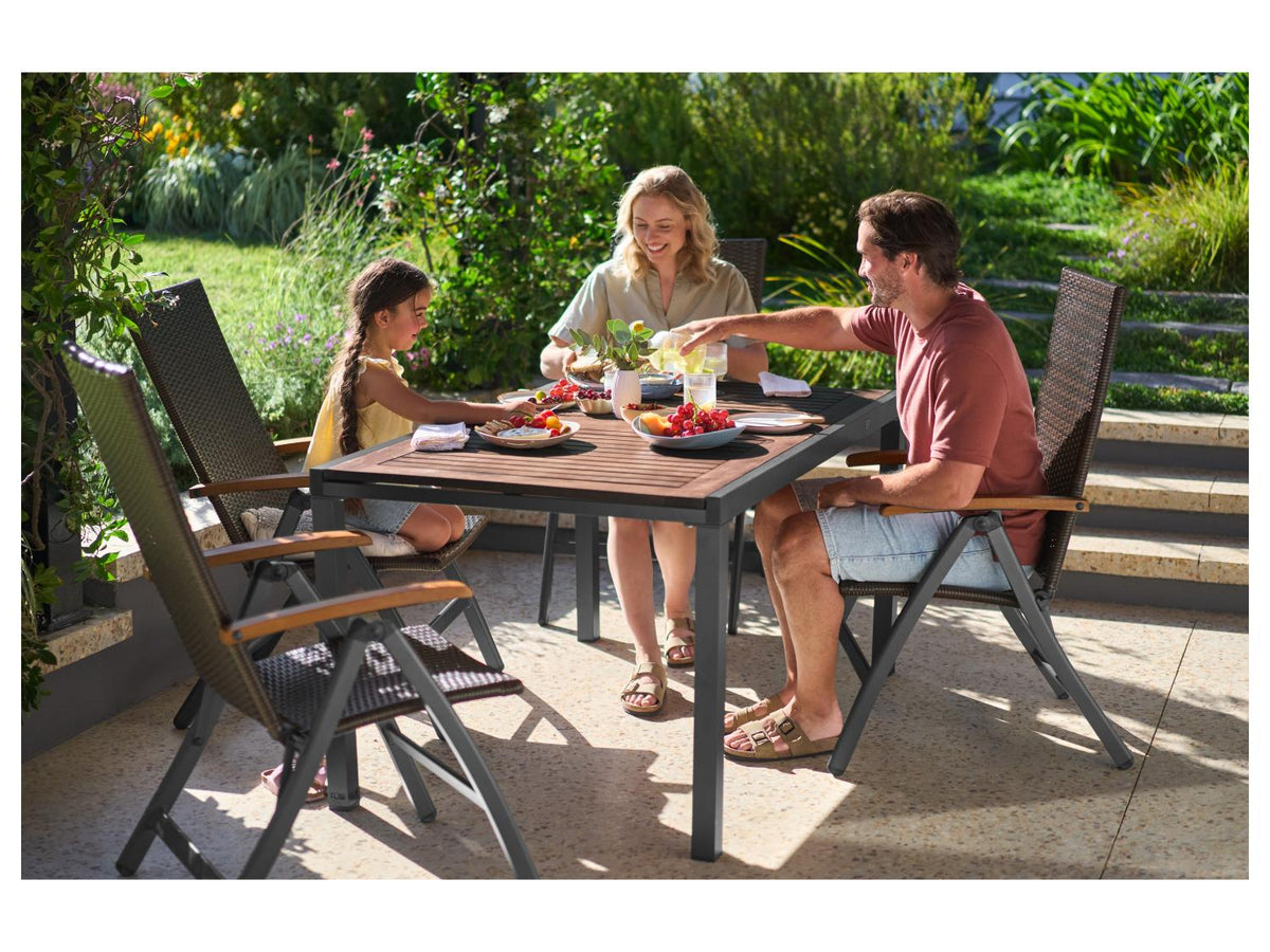 Ensemble tressé « Valencia », 7 pièces - table extensible & 6 fauteuils pliants