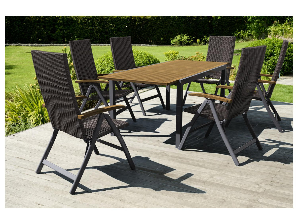 Ensemble tressé « Valencia », 7 pièces - table extensible & 6 fauteuils pliants