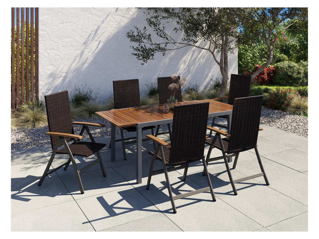 Ensemble tressé « Valencia », 7 pièces - table extensible & 6 fauteuils pliants