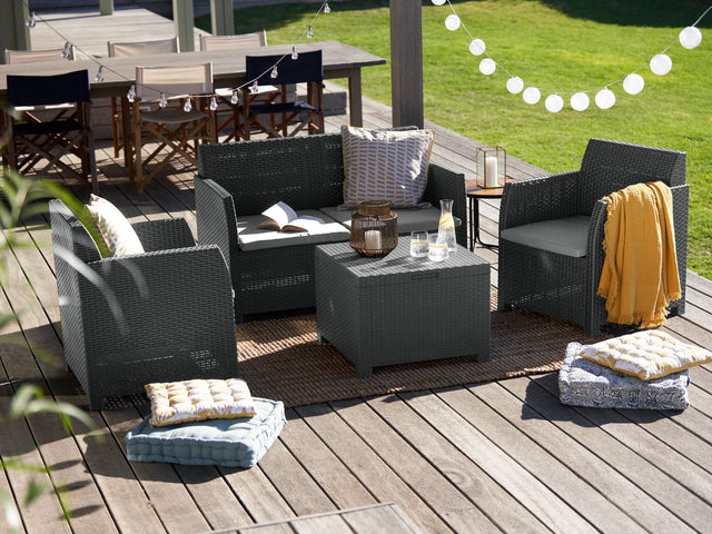 Salon de jardin, 4 pièces, anthracite/gris
