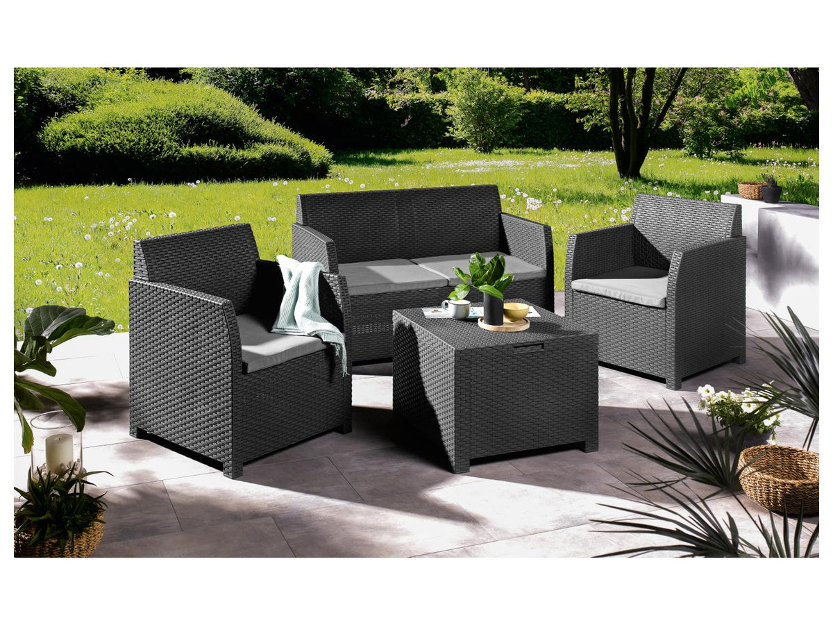 Salon de jardin, 4 pièces, anthracite/gris