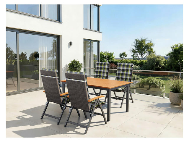 Table de jardin + Lot de 4 fauteuils pliants tressés Valencia
