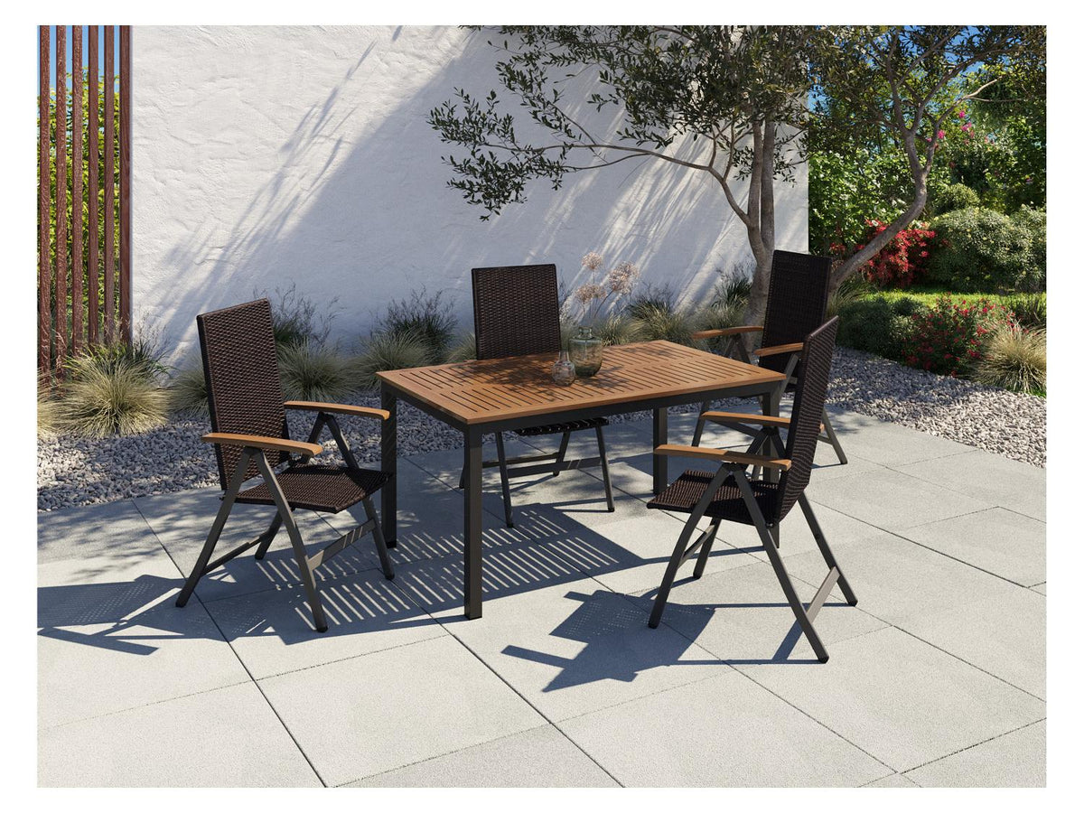 Table de jardin + Lot de 4 fauteuils pliants tressés Valencia