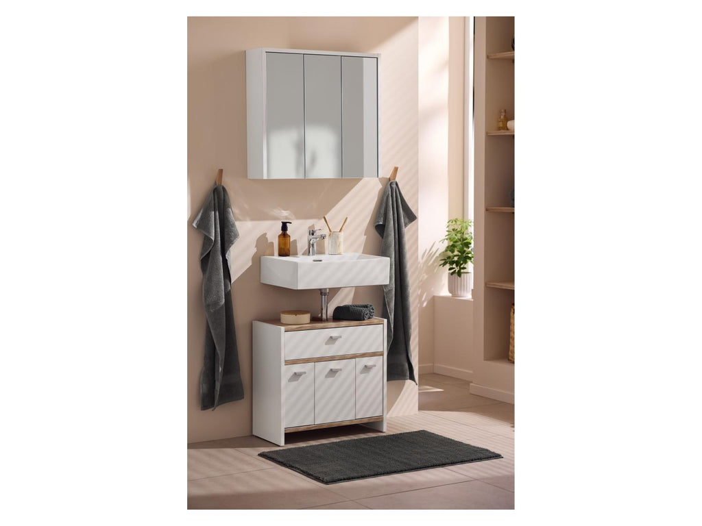 Meuble sous-vasque Boston, 58,1 x 55 x 28 cm, blanc/imitation chêne