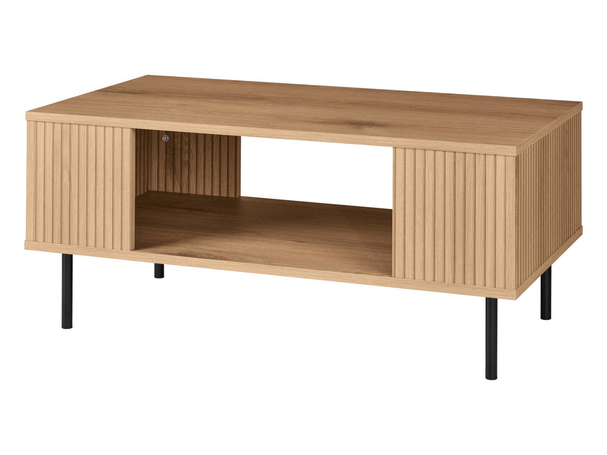 Table basse cannelée, 92 x 40 x 50 cm, imitation chêne