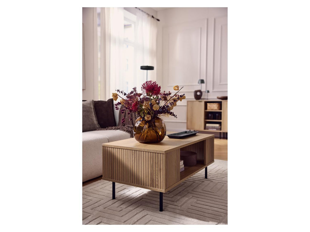 Table basse cannelée, 92 x 40 x 50 cm, imitation chêne