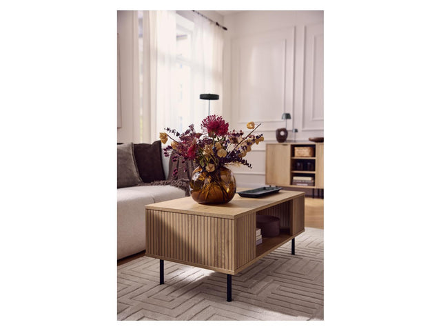 Table basse cannelée, 92 x 40 x 50 cm, imitation chêne