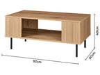 Table basse cannelée, 92 x 40 x 50 cm, imitation chêne