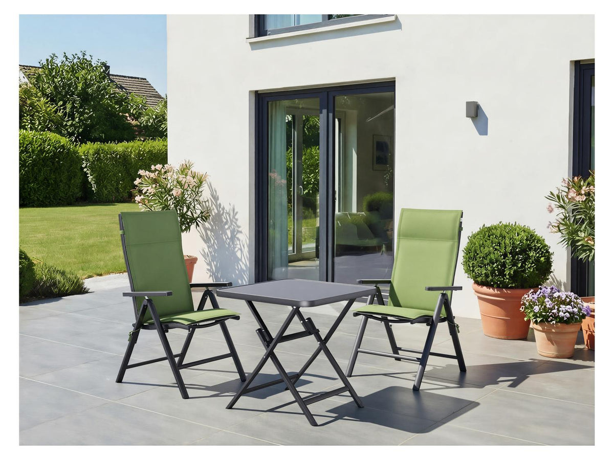 Table de jardin + Lot de 2 fauteuils en aluminium Houston
